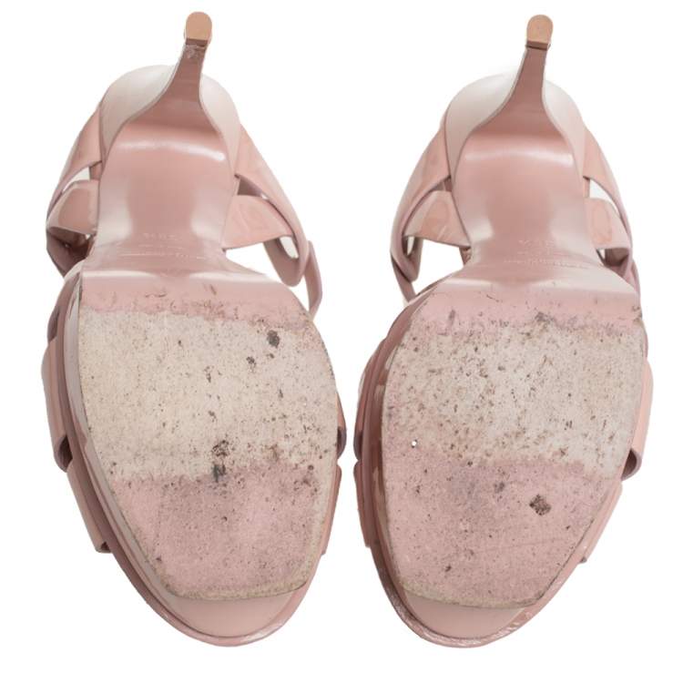 Pre Owned Saint Laurent Pink Patent Leather Tribute Platform Sandals Size 38.5