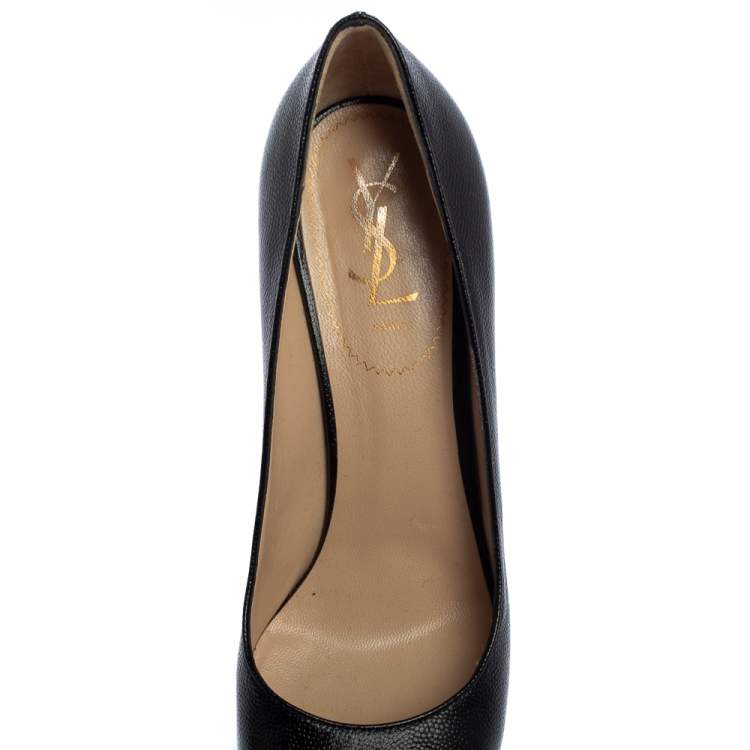 Pre Owned Saint Laurent Black Leather Tribtoo Platform Pumps Size 38.5