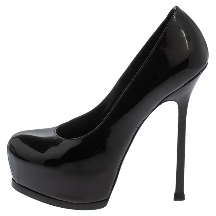 مملوكة مسبقًا Saint Laurent Paris Black Patent Leather Tribtoo Platform Pumps Size 38
