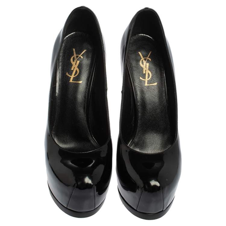 مملوكة مسبقًا Saint Laurent Paris Black Patent Leather Tribtoo Platform Pumps Size 38