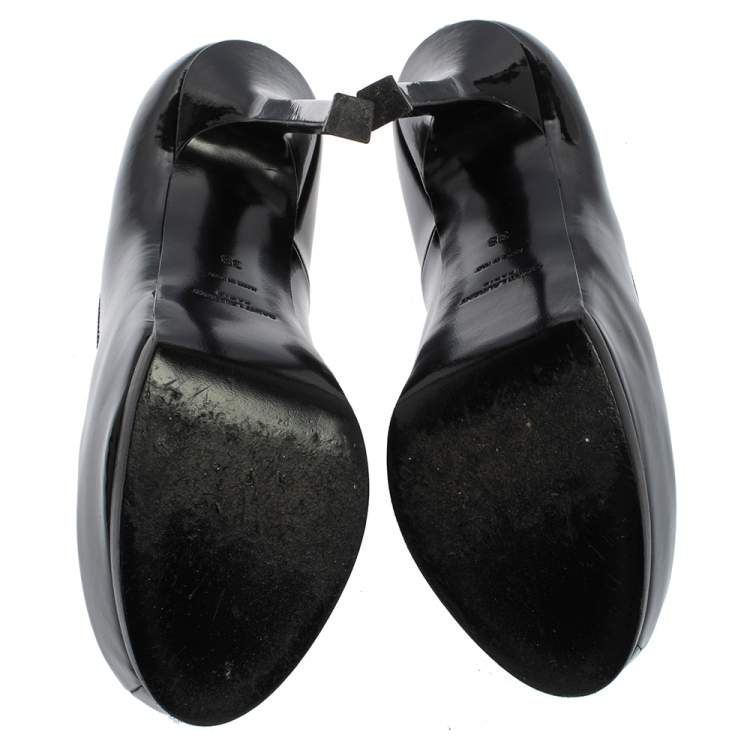 مملوكة مسبقًا Saint Laurent Paris Black Patent Leather Tribtoo Platform Pumps Size 38