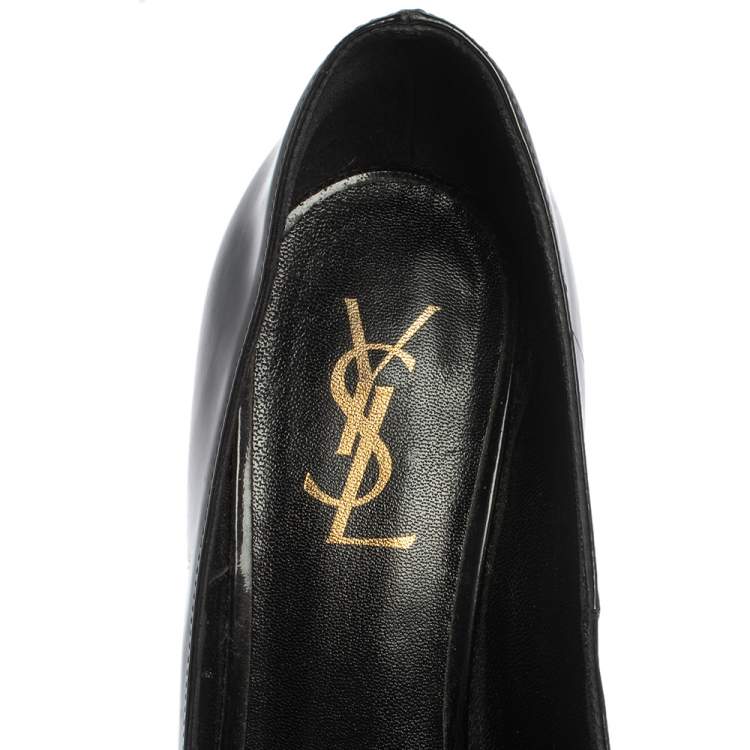 مملوكة مسبقًا Saint Laurent Paris Black Patent Leather Tribtoo Platform Pumps Size 38