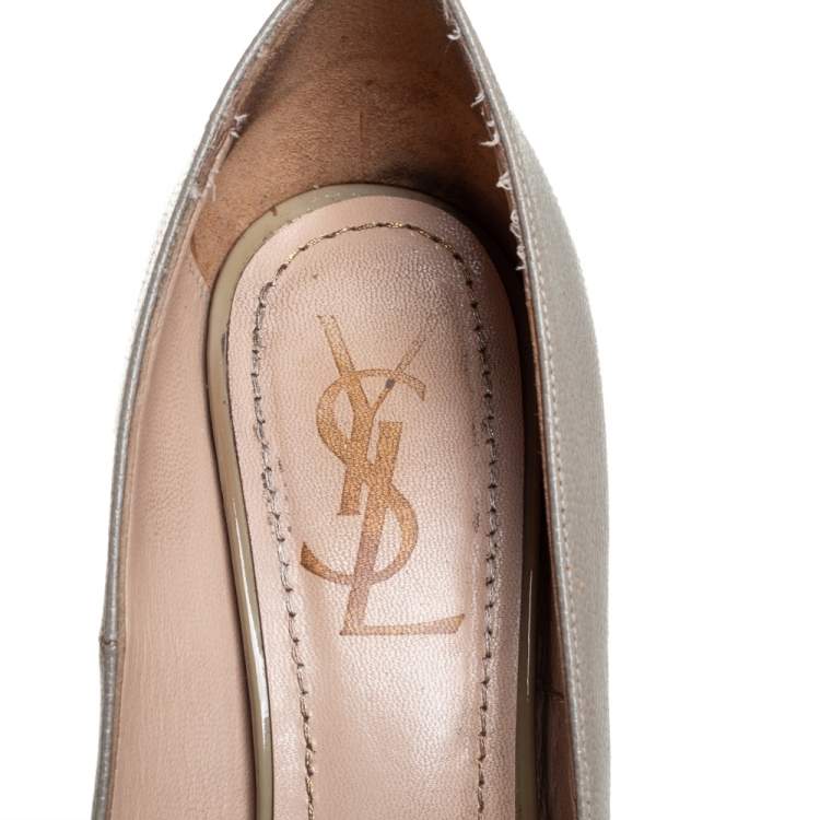 Pre Owned Saint Laurent Grey Leather Tribtoo Platform Pumps Size 37.5
