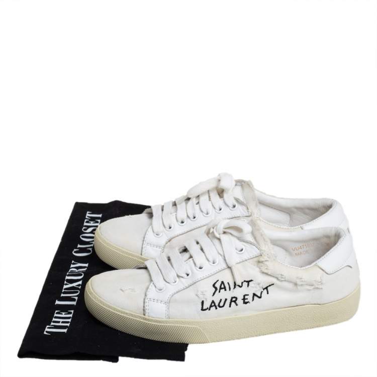 Pre Owned Saint Laurent White Canvas And Leather Court Classic Sneakers Size 38