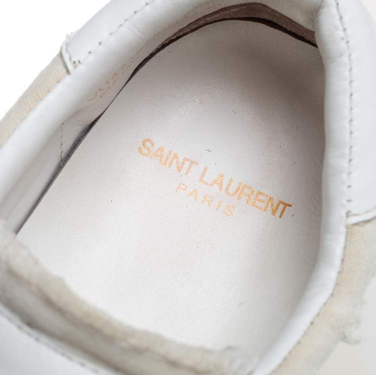 Pre Owned Saint Laurent White Canvas And Leather Court Classic Sneakers Size 38