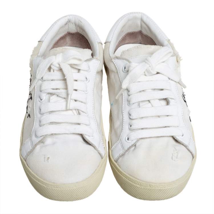 Pre Owned Saint Laurent White Canvas And Leather Court Classic Sneakers Size 38