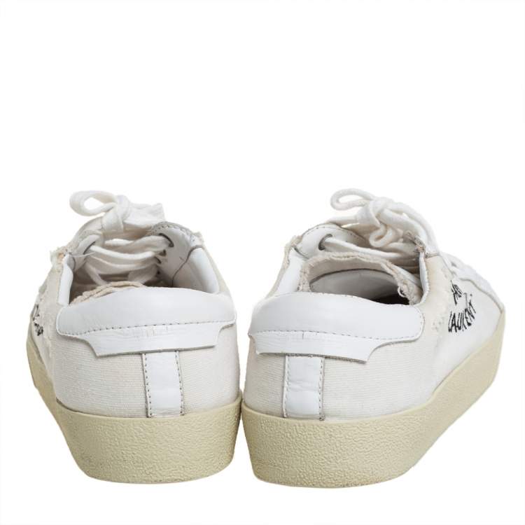 Pre Owned Saint Laurent White Canvas And Leather Court Classic Sneakers Size 38