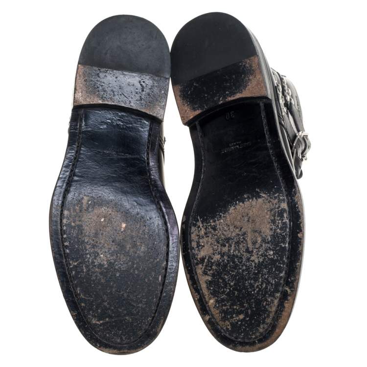 Pre Owned Saint Laurent Black Leather Buckle Detail Ankle Boots Size 38