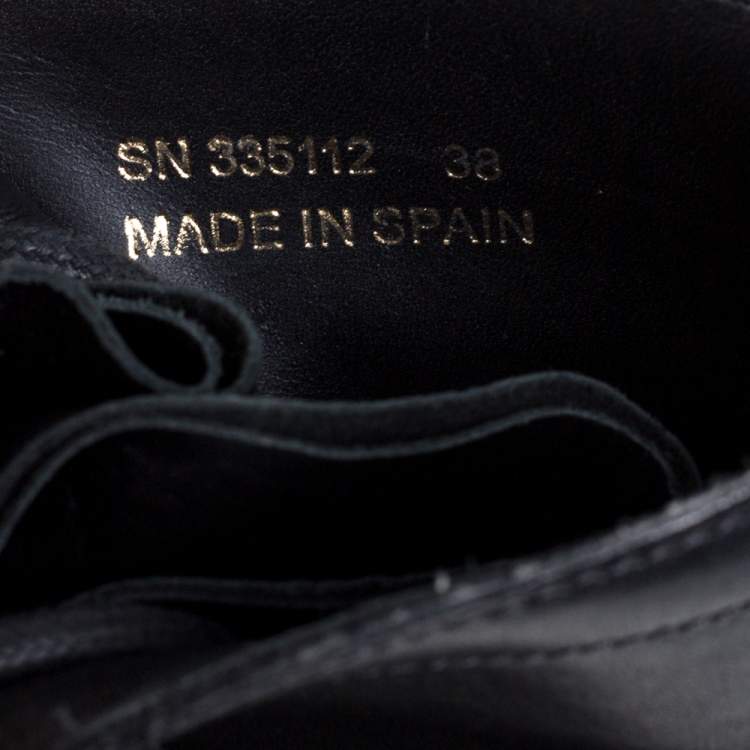 Pre Owned Saint Laurent Black Leather Buckle Detail Ankle Boots Size 38