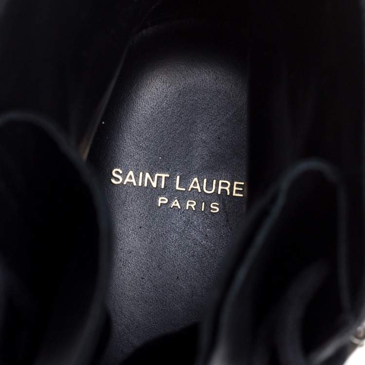 Pre Owned Saint Laurent Black Leather Buckle Detail Ankle Boots Size 38