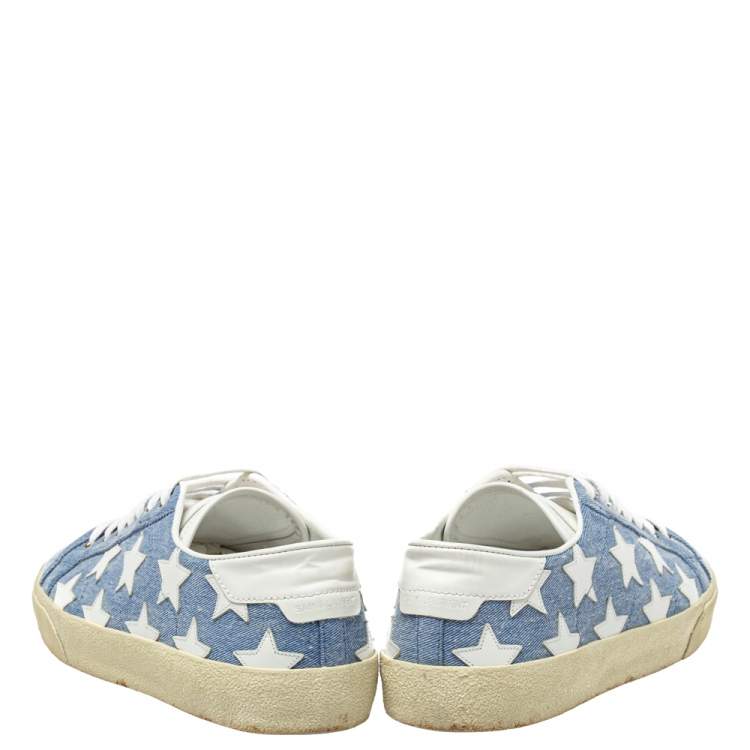Pre Owned Saint Laurent Blue/White Denim And Leather Court Classic Star Low Top Sneakers Size 38.5