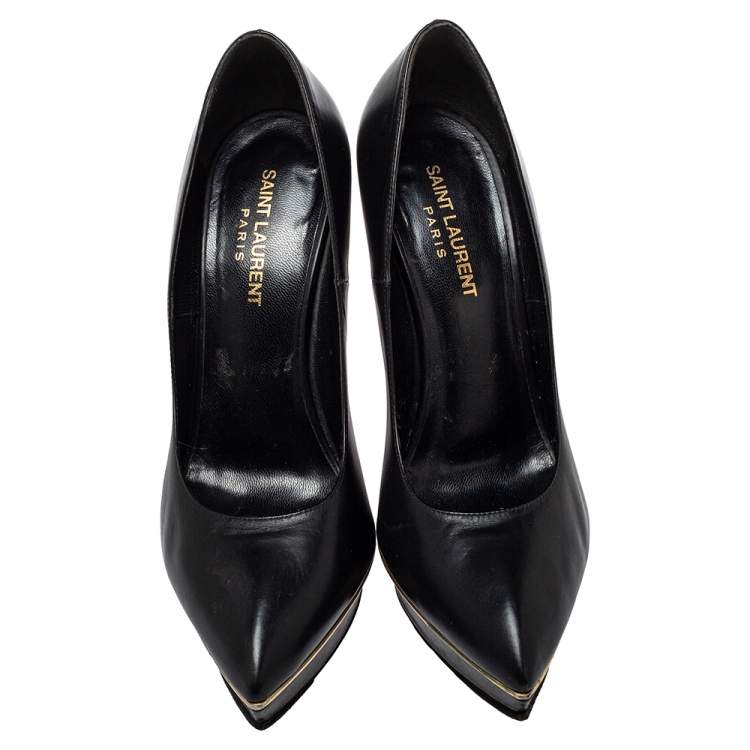 Pre Owned Saint Laurent Black Leather Pointed Toe Classic Janis Pumps Size 39