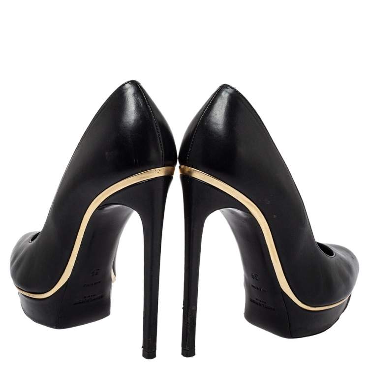 Pre Owned Saint Laurent Black Leather Pointed Toe Classic Janis Pumps Size 39