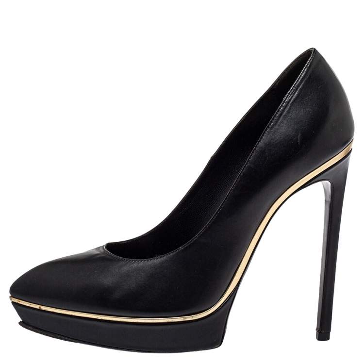 Pre Owned Saint Laurent Black Leather Pointed Toe Classic Janis Pumps Size 39