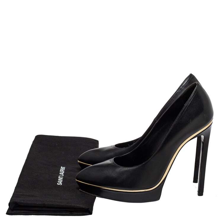 Pre Owned Saint Laurent Black Leather Pointed Toe Classic Janis Pumps Size 39