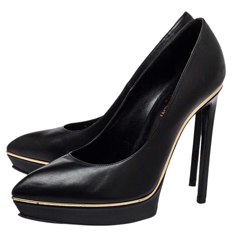 Pre Owned Saint Laurent Black Leather Pointed Toe Classic Janis Pumps Size 39