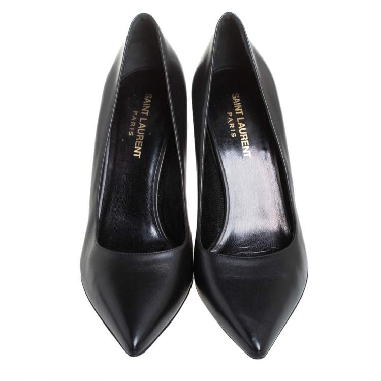 Pre Owned Saint Laurent Black Leather Zoe Pointed Toe Pumps Size 38