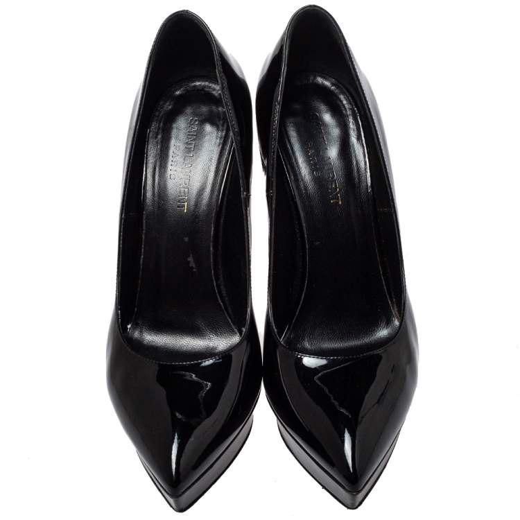 Pre Owned Saint Laurent Black Patent Leather Janis Pointed Toe Platform Pumps Size 40