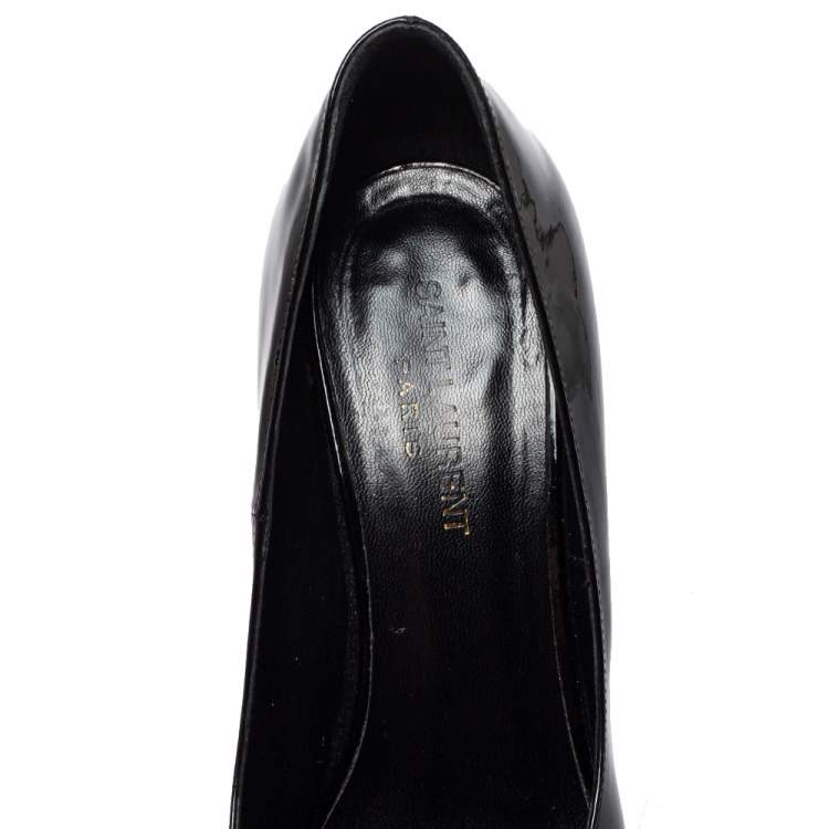Pre Owned Saint Laurent Black Patent Leather Janis Pointed Toe Platform Pumps Size 40