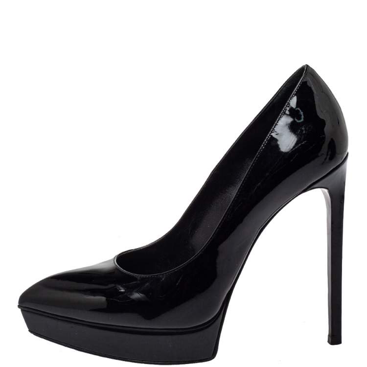Pre Owned Saint Laurent Black Patent Leather Janis Pointed Toe Platform Pumps Size 40