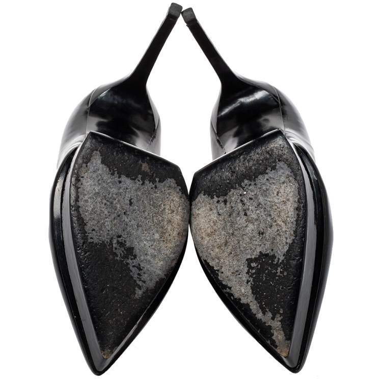 Pre Owned Saint Laurent Black Patent Leather Janis Pointed Toe Platform Pumps Size 40