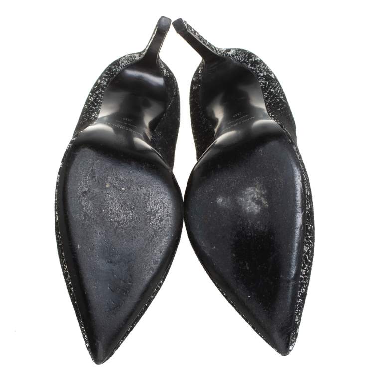 Pre Owned Saint Laurent Black/Silver Suede Foil Print Pumps Size 39