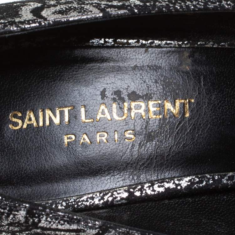 Pre Owned Saint Laurent Black/Silver Suede Foil Print Pumps Size 39