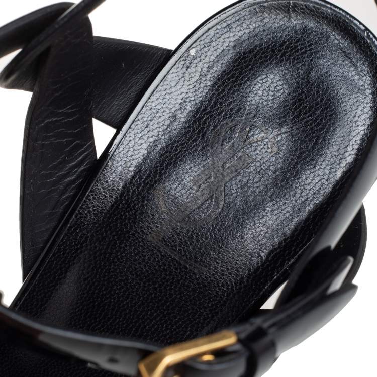 Pre Owned Saint Laurent Black Patent Leather Tribute Ankle Strap Pumps Size 40
