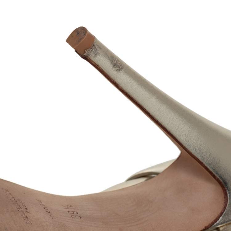 Pre Owned Saint Laurent Metallic Gold Leather Tribute Platform Ankle Strap Sandals Size 39.5