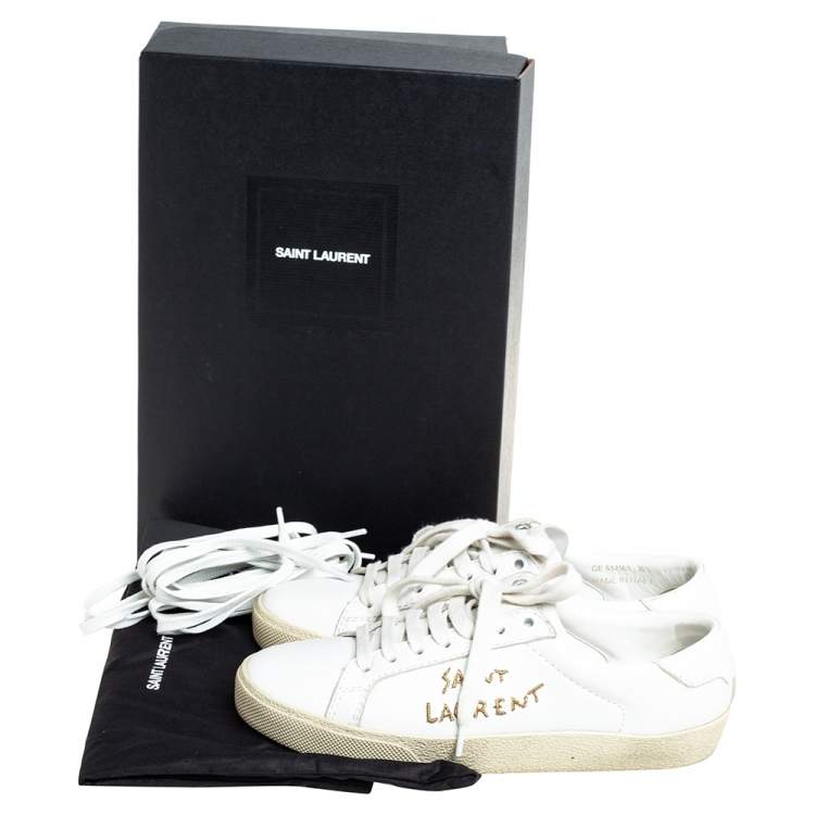 Pre Owned Saint Laurent White Leather Court Classic Low Top Sneakers Size 36.5