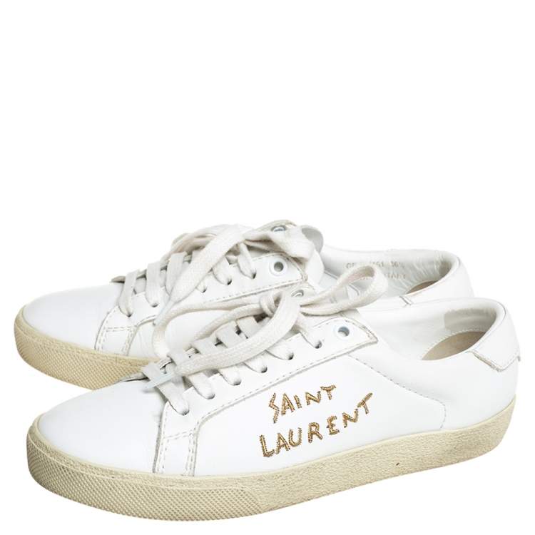 Pre Owned Saint Laurent White Leather Court Classic Low Top Sneakers Size 36.5