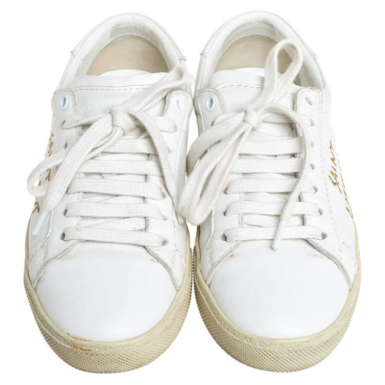 Pre Owned Saint Laurent White Leather Court Classic Low Top Sneakers Size 36.5