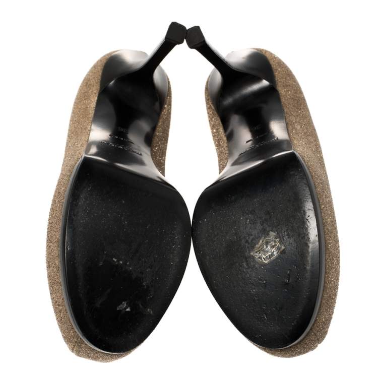 Pre Owned Saint Laurent Brown/Black Suede And Glitter Platform Pumps Size 36