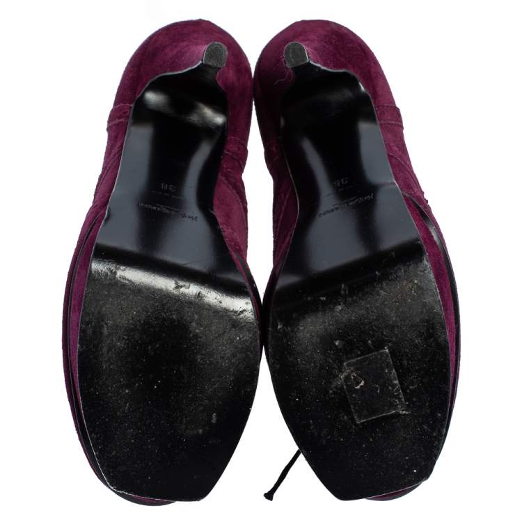 Pre Owned Saint Laurent Burgundy Suede Janis  Ankle Boots Size 38