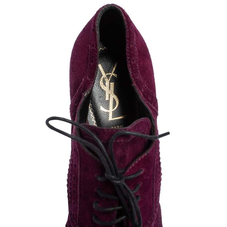 Pre Owned Saint Laurent Burgundy Suede Janis  Ankle Boots Size 38