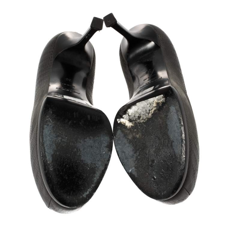 Pre Owned Saint Laurent Paris Black Lizard Embossed Leather Tribtoo Platform Pumps Size 36
