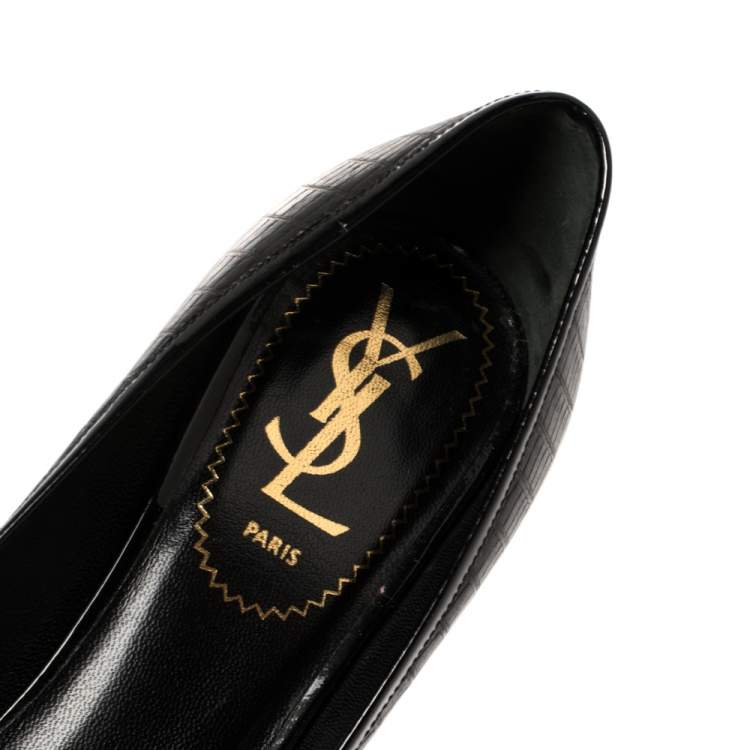 Pre Owned Saint Laurent Paris Black Lizard Embossed Leather Tribtoo Platform Pumps Size 36