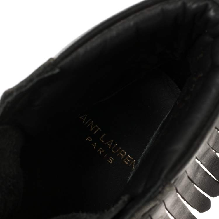 Pre Owned Saint Laurent Black Leather Classic Court Fringe Sneakers Size 36