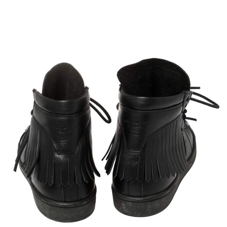 Pre Owned Saint Laurent Black Leather Classic Court Fringe Sneakers Size 36