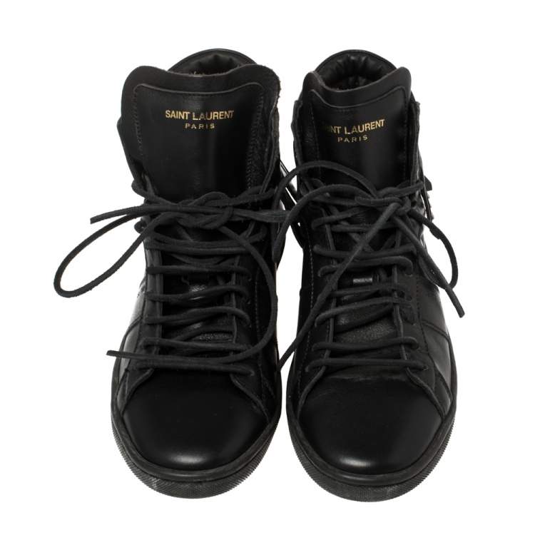 Pre Owned Saint Laurent Black Leather Classic Court Fringe Sneakers Size 36