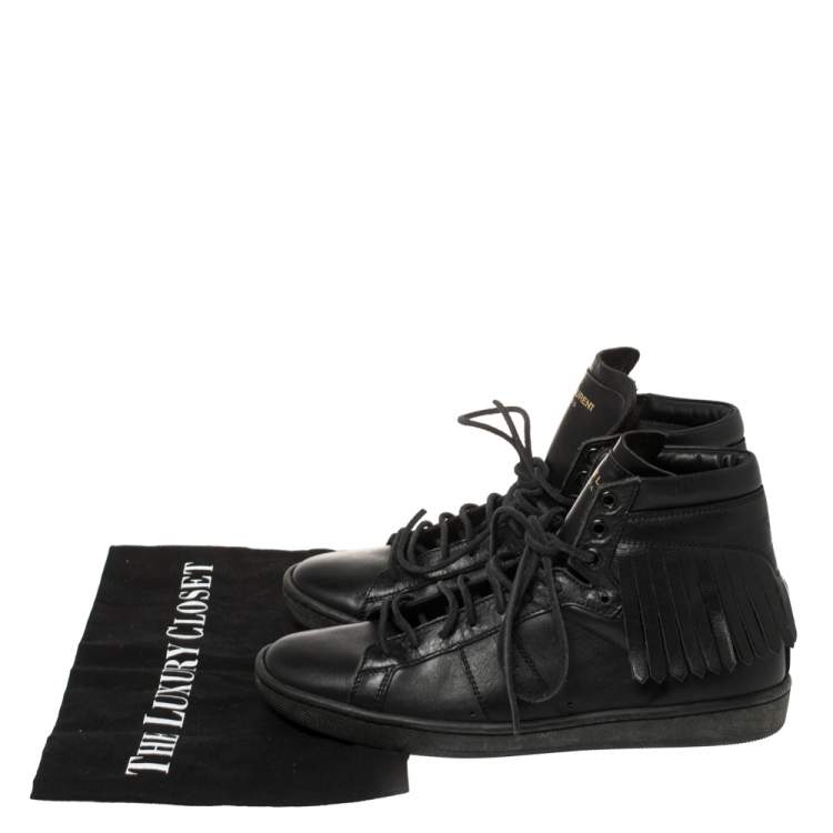 Pre Owned Saint Laurent Black Leather Classic Court Fringe Sneakers Size 36