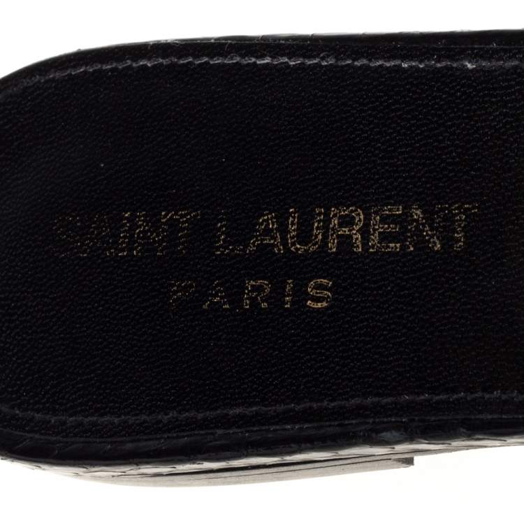 Pre Owned Saint Laurent Black/Gold Coarse Glitter Tribute Flats Size 36.5