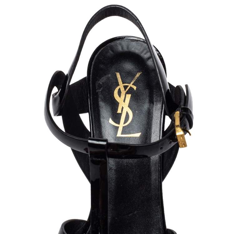 Pre Owned Saint Laurent Black Patent Leather Tribute Platform Ankle Strap Sandals Size 39