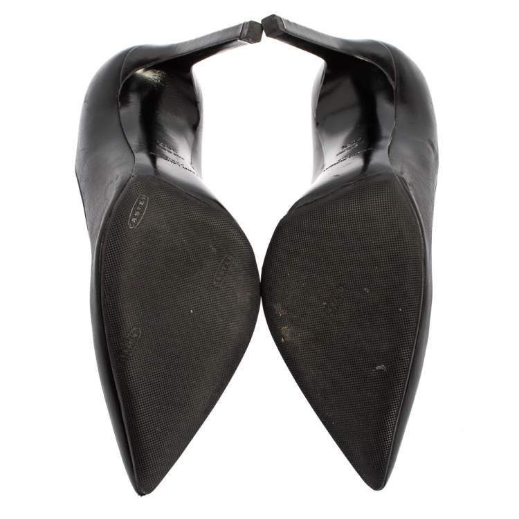 Pre Owned Saint Laurent Black Leather Anja Pointed Toe Pumps Size 36.5