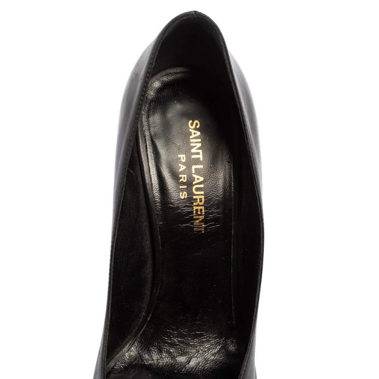 Pre Owned Saint Laurent Black Leather Anja Pointed Toe Pumps Size 36.5