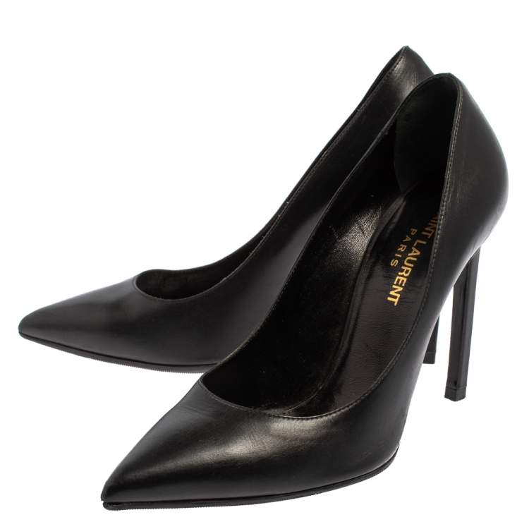 Pre Owned Saint Laurent Black Leather Anja Pointed Toe Pumps Size 36.5