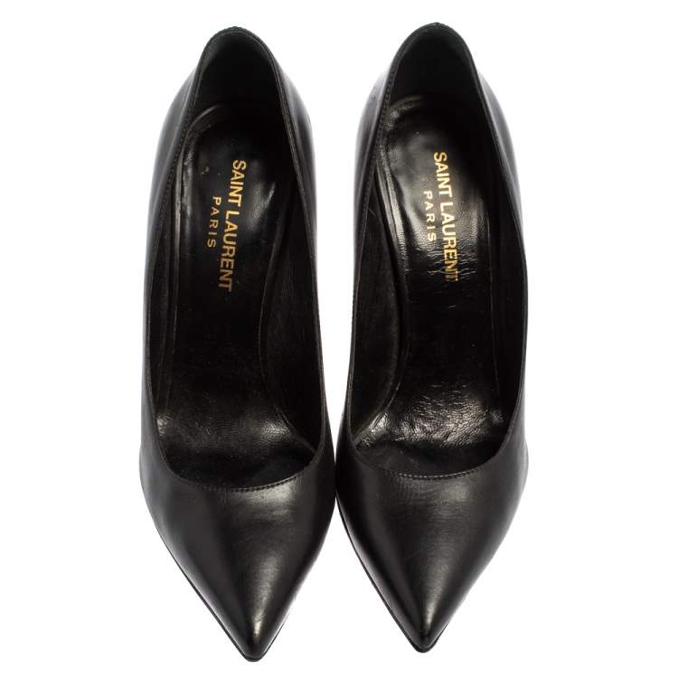 Pre Owned Saint Laurent Black Leather Anja Pointed Toe Pumps Size 36.5