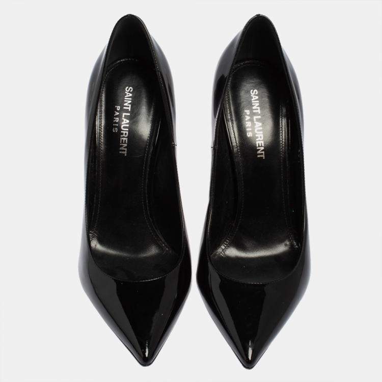 Pre Owned Saint Laurent Paris Black Patent Leather Opyum Pointed Toe Pumps Size 39