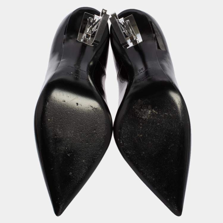 Pre Owned Saint Laurent Paris Black Patent Leather Opyum Pointed Toe Pumps Size 39