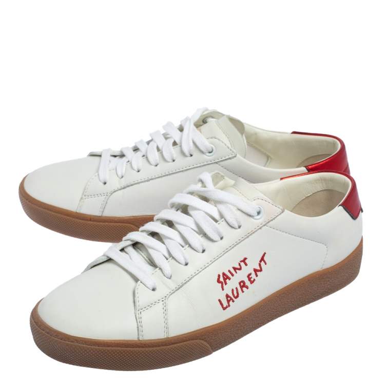 Pre Owned Saint Laurent White/Red Leather Court Classic SL/06 Low Top Sneakers Size 38